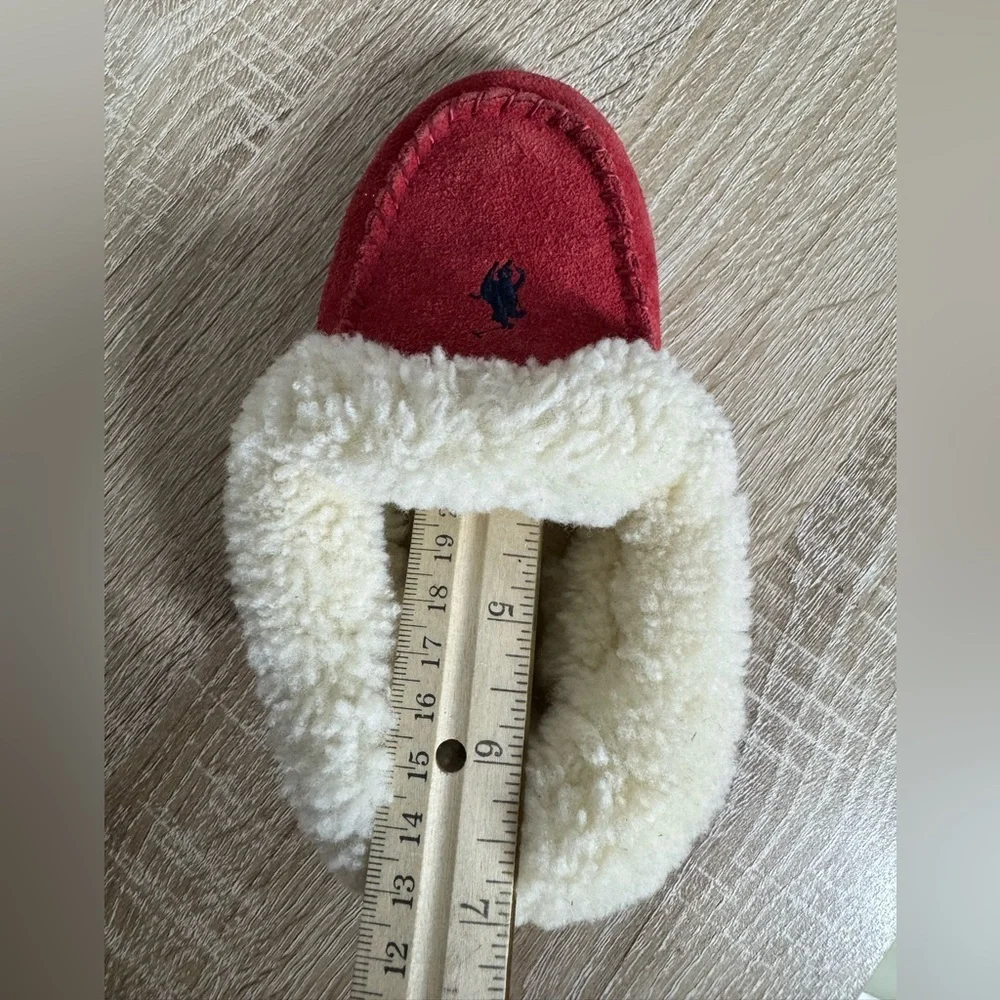 Polo Ralph Lauren Kids Size 9 Red Suede Sheepskin Slippers Moccasin Unisex